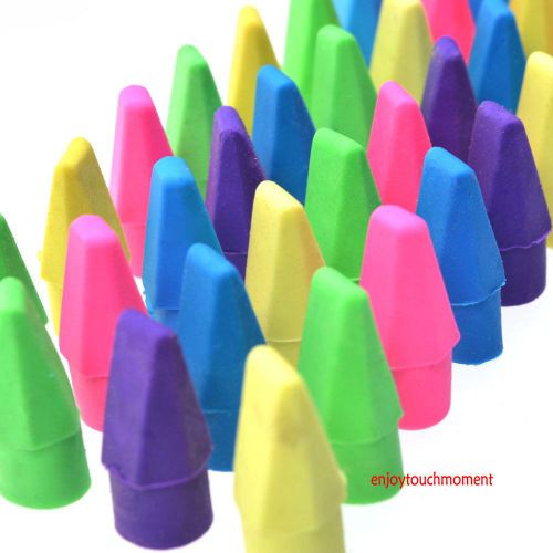 Packs 50pcs Assorted Colors Pencil Cap Erasers,Pencil tip erasers Colorful