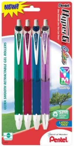 Hyperg retractable gel roller pen med line permanent assorted ink d/f/p/s 4 pack for sale