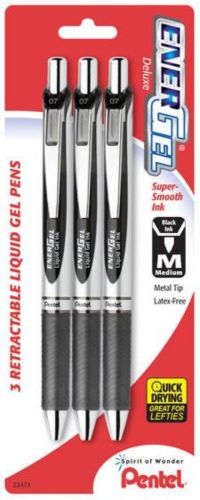 EnerGel Deluxe RTX Retractable Liquid Gel Pen Med Line Metal Tip Black Ink 3 Pk