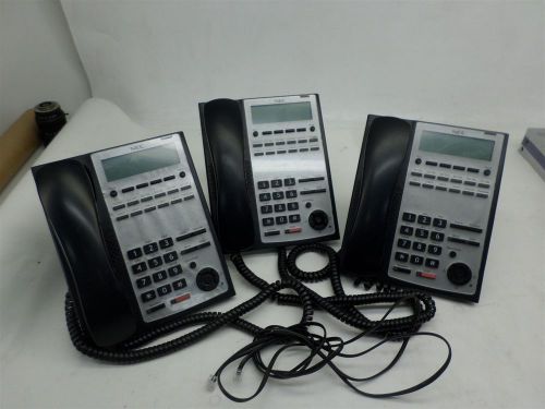 Lot of 3 nec phones ip4ww-12txh-b-tel (bk) ip telephone with phone cord for sale