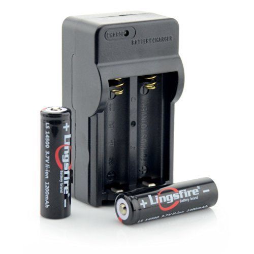 LingsFire® 2pcs 14500 1200mah 3.7V Rechargeable Li-Ion Battery In Black and 145.