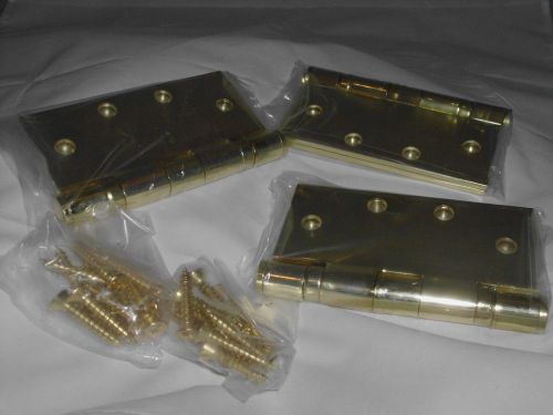(3) world class pbb commercial steel door hinges 4.5&#034; x 4.5&#034; bright brass bb81 for sale