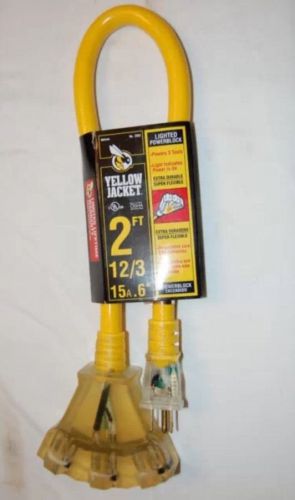 Coleman Cable 2882 Yellow Jacket 2ft 12/3 Three Outlet Lighted Power Block