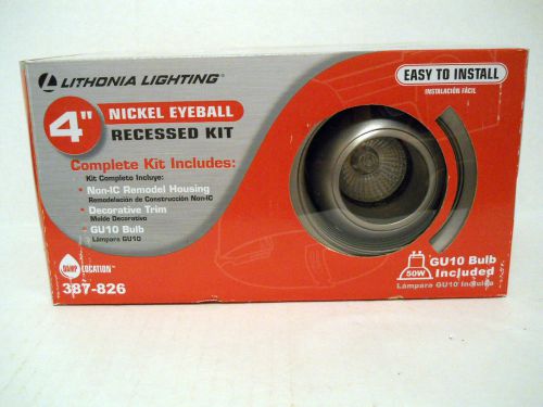 Lithonia lighting lk4ebn 4&#034; nickel eyeball recessed kit w/gu10 bulb new in box for sale