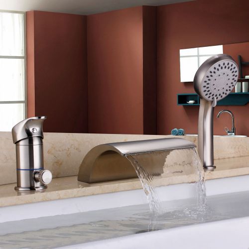 Modern Waterfall Roman Tub Faucet Tap in Brushed Nickel Finished Free Shipping
