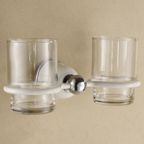 Bath Accessory Double Toothbrush Holder and Tumblers in Baking varnish, Chrome