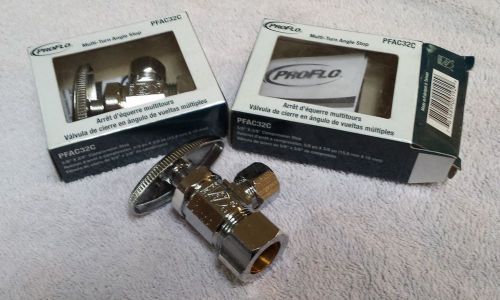 (2) Proflo 5/8 x 3/8 Angle Stops Chrome Plated Brass Multi-turn NEW in boxes