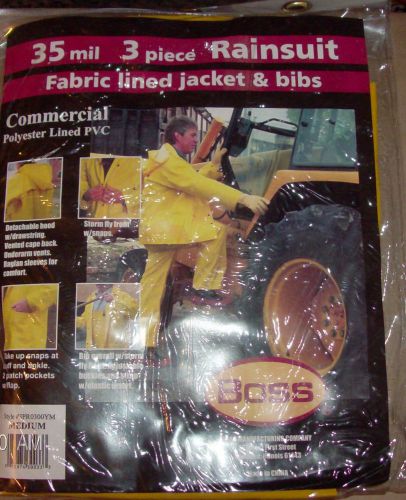 Boss 35 Mil 3 Piece Rainsuit Fabric Lined Jacket &amp; Bibs Commercial Sz Medium