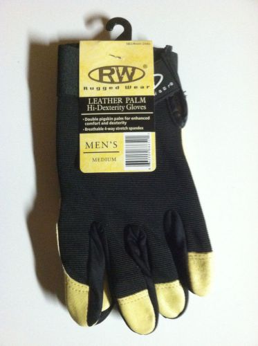 RW Rugged Wear Black High Dexterity Gloves, Leather Palm/Spandex Size: Medium