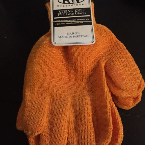 3 Pairs Rugged Wear Tough Work Gloves, String Knit with PVC Ribbing, Size Large