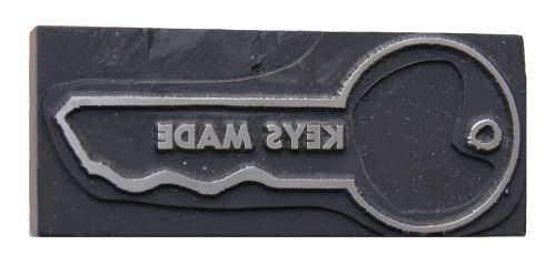 &#034;Keys Made&#034; Letterpress Printer&#039;s Cut - Zinc on Hardwood - 3&#034; by 1 &amp; 1/4&#034;