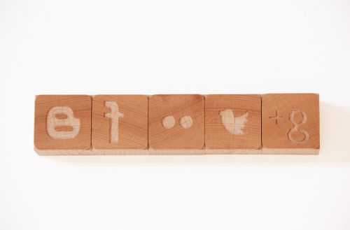 Letterpress Social Media Icons wood type 8 line -  5 pieces