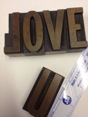 Vintage letterpress wood blocks, Love U, 2&#034;