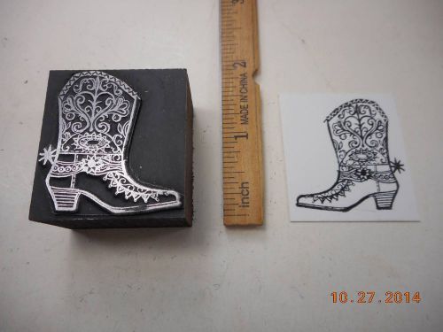 Letterpress Printing Printers Block, Fancy Cowboy Boot w Spur