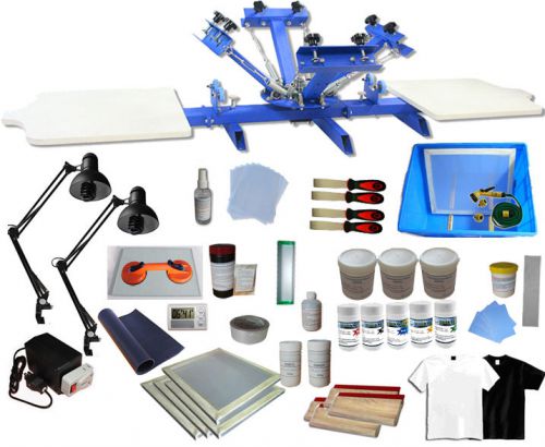 4 Color 2 Station Silk Screen Printing Press &amp; Full Set Materials Kit 006973