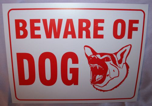 BEWARE OF DOG red &amp; white 9&#034; x 12&#034; flexible PLASTIC sign