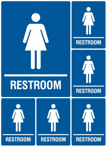 Set Of 6 Blue Restroom Signs Girls Room Wall / Door Privacy Sign Women Room Girl