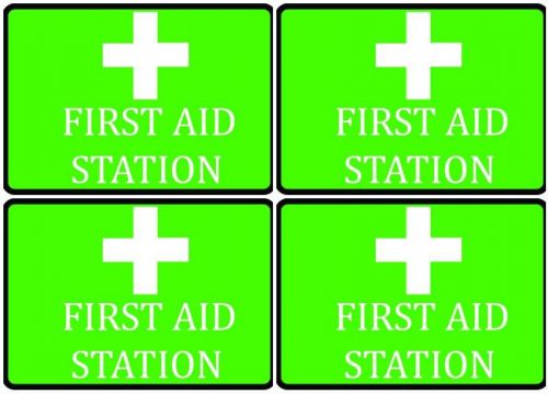 Green Set Of Four First Aid Station Office Business Plaque Durable Vinyl Signs
