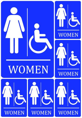 Women bathroom sign 6 pk usa blue wheelchair accessible high quality information for sale