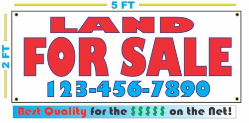LAND FOR SALE w/ Phone Banner Sign Custom Phone # Number NEW LARGER SIZE