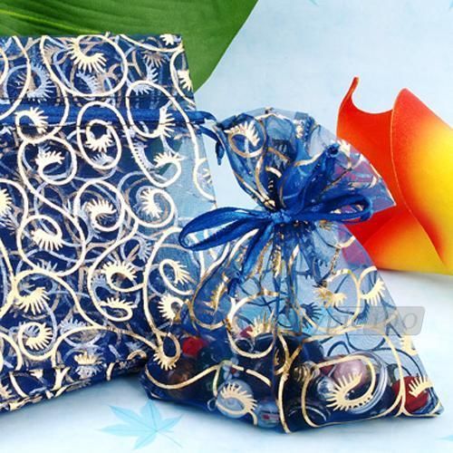 50 X Blue Organza Wedding Favor Gift Bag Pouch 12x10cm HOT
