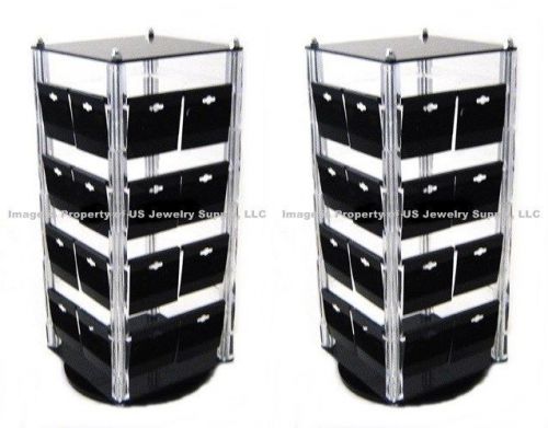 Lot of 2 Rotating Acrylic Earring Revolving Display Stands With 100 Black Cards