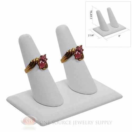 2 3/8&#034; Double Finger White Leather Ring Display Jewelry Showcase Presentation