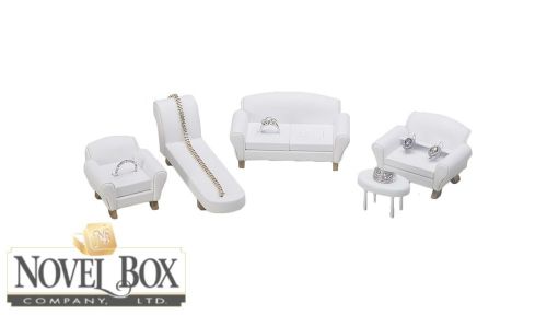 White Suede 5 Piece Jewelry Showcase Displays Mini Furniture Set
