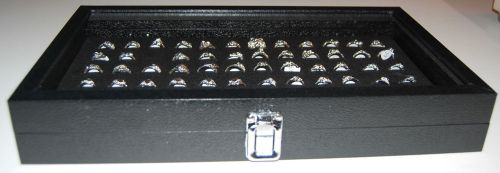 Black 72 Slot Ring Glass Top Jewelry Display Showcase w/metal hinge &amp; latch S1