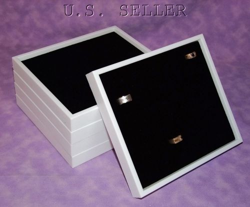 SET OF 5 WHITE STACKABLE TRAYS WITH BLACK 36 RING INSERTS