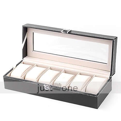 6 cell leather wrist watch display storage organizer box container windowed case for sale
