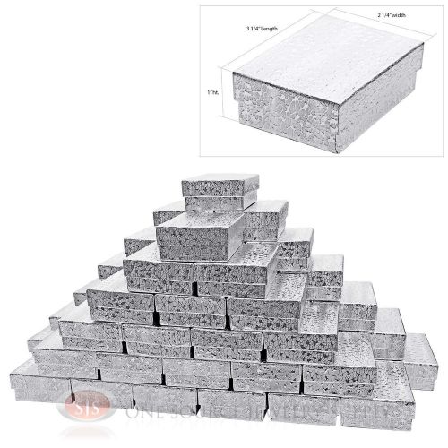 50 silver foil cotton filled jewelry gift boxes charm ring box 3 1/4&#034; x 2 1/4&#034; for sale