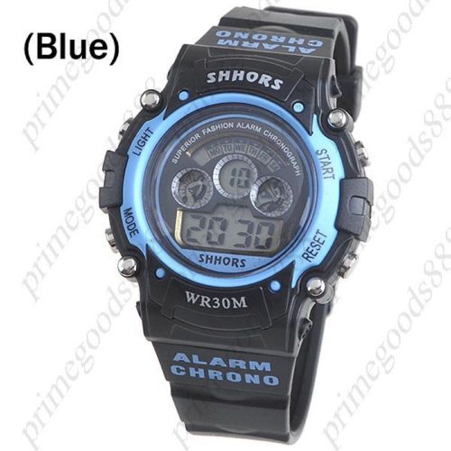 Unisex Digital Backlight Wrist Watch Alarm Day Stopwatch in Blue Free Shipping