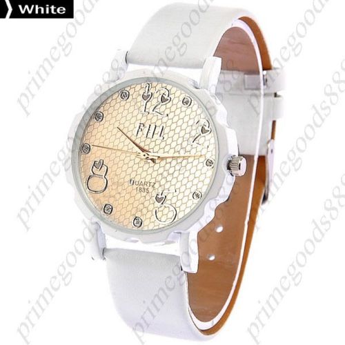 Gear Round Analog PU Leather Lady Ladies Wrist Quartz Wristwatch Women&#039;s White