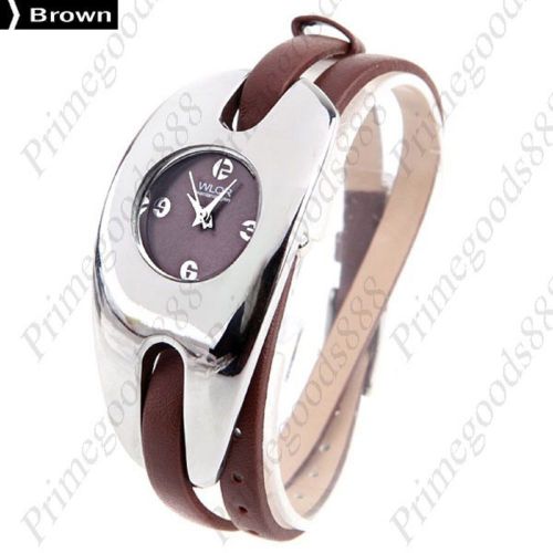 Long Alloy PU Leather Free Shipping Wrist Quartz Wristwatch Women&#039;s Brown