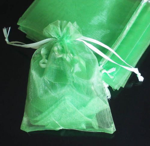 100 Solid Light Green Organza Bag Pouch for Xmas NewYear Gift 7x9cm(2.7x3.5inch)