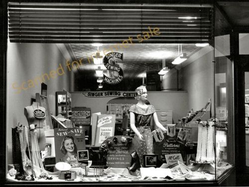 Rare 1940&#039;s ~ singer sewing machine w/ mannequin in display window photo for sale