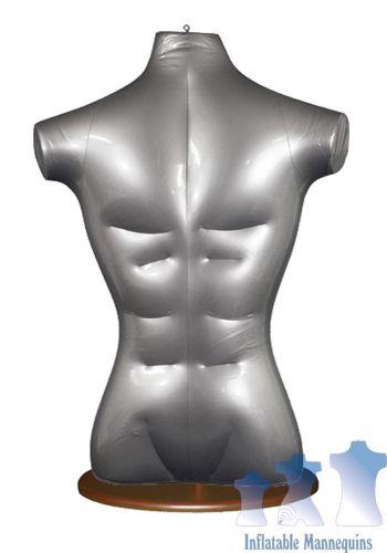 Inflatable Male Torso, Silver And Wood Table Top Stand, Brown