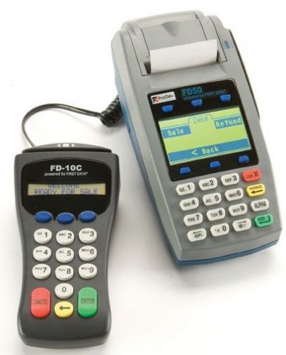 First data fd-50 credit card terminal pos with fd-10c pin key pad for sale