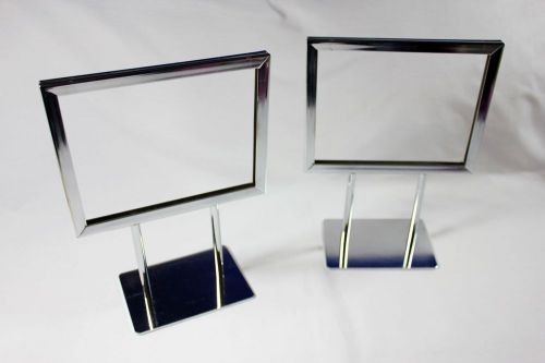 Nice Pair Table Top Shiny Metal Sign Display Holders 5 x 7 Retail Restaurant