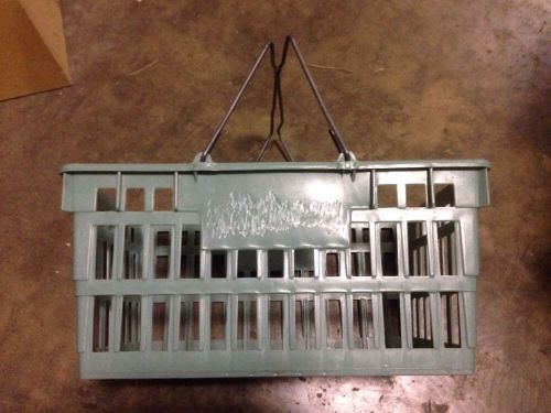 Set of 6 used shopping plastic baskets, sage green, w/ metal handles! used for sale