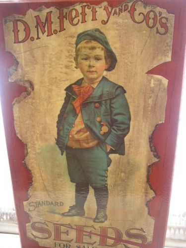 Vintage, Large 24 x 15, D.M. Ferry Advertising Seed Sign-Wood Backing