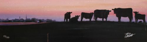 LARGE FARM ART PRINTS BLACK ANGUS COWS CATTLE SUNSET PEACE N STARS TONI GROTE pp