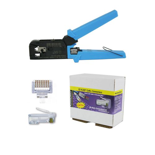 Platinum tools 100004c ez-rj45 crimper tool with ez-rj45 cat 6+ 100 connectors for sale