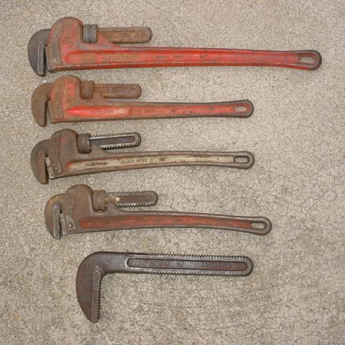 Lot Of 4 Ridgid  Steel Pipe Wrenches 1--24&#034; 3--18&#034; and a Jaw for a 36&#034;