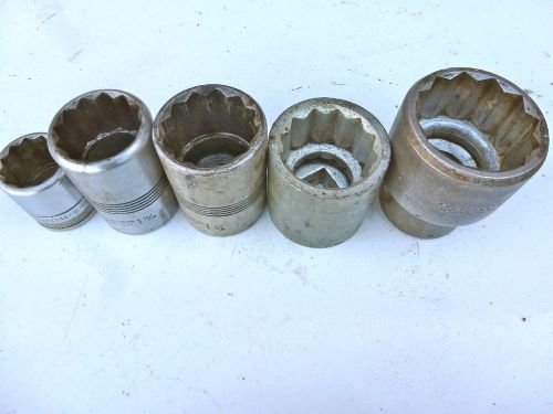 Lot of 5 large 3/4&#034; and 1&#034; Drive, 12 Pt. Heavy Sockets
