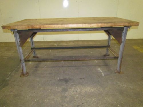 Vintage Industrial Butcher Block Workbench Table Welded Steel Frame 74x34x34&#034;