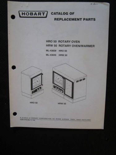 Hobart Rotary Oven Warmer HRO HRW 50 Parts Catalog Manual DEALER HRO50 HRW50