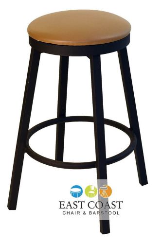 New Steel City Backless Swivel Bar Stool with Black Base &amp; Tan Seat