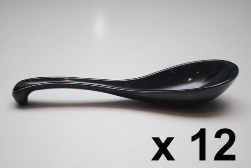 PACK OF 12 BLACK MELAMINE PLASTIC WON TON NOODLE SOUP SPOON 6 3/8&#034;